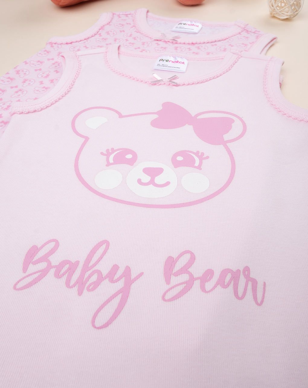 βρεφικά κορμάκια ροζ με αρκουδάκια πακέτο x2 για κορίτσι - Prénatal