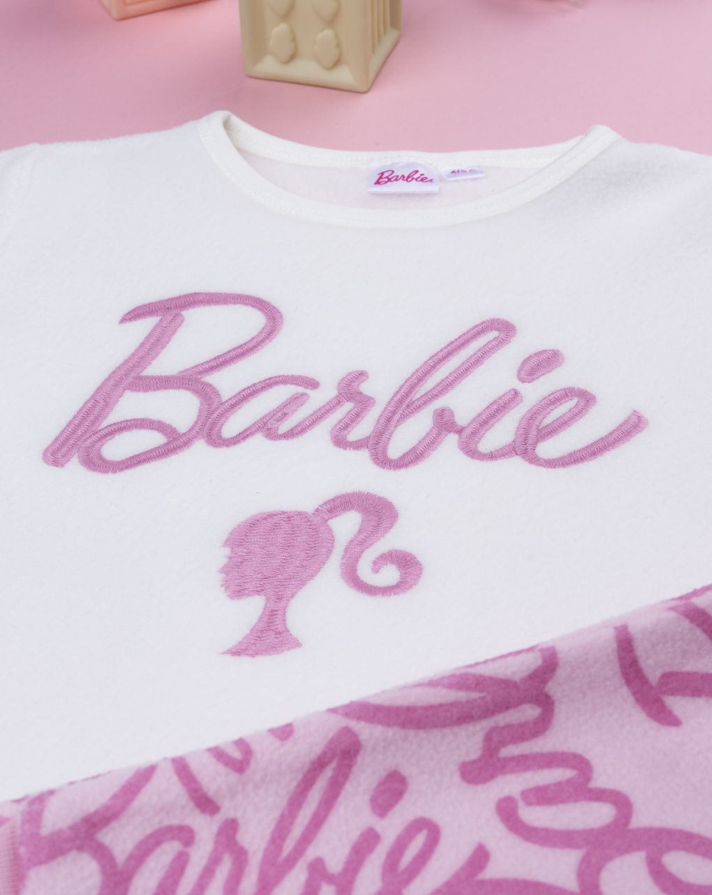 παιδική πιτζάμα fleece λευκή/ροζ barbie για κορίτσι - Prénatal
