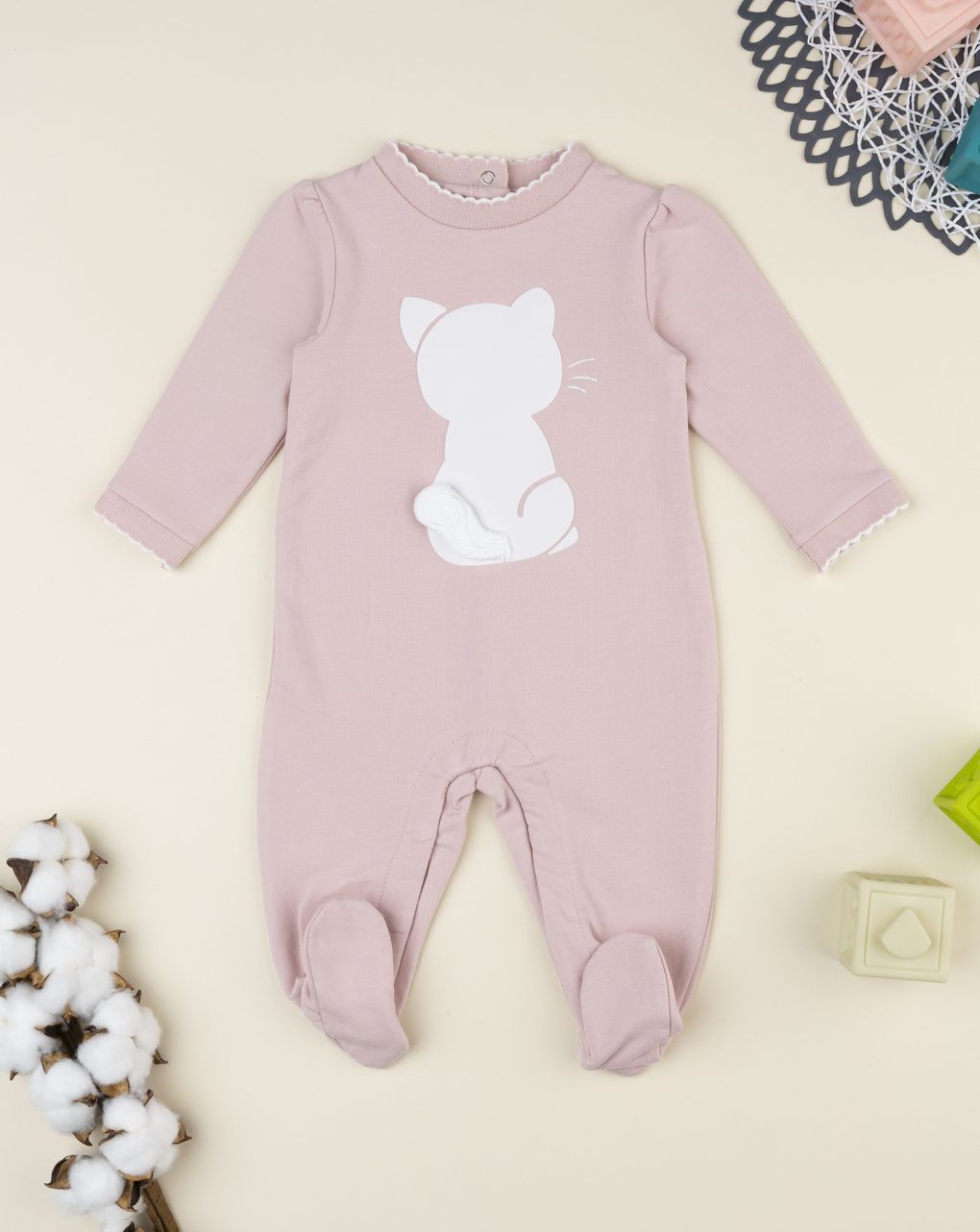 βρεφικό φορμάκι ροζ με γατάκι για κορίτσι