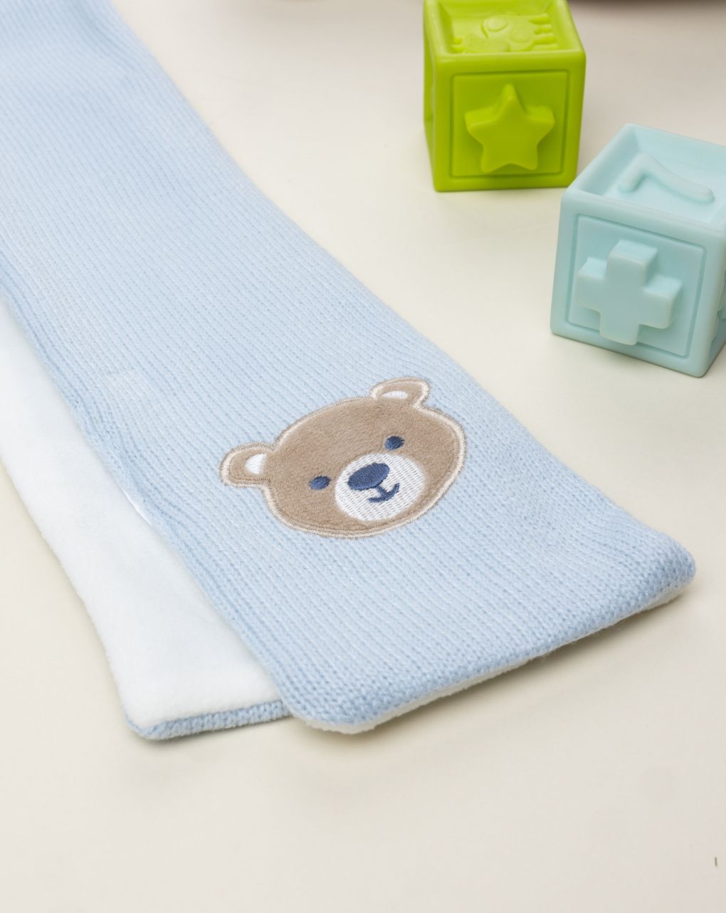 βρεφικό κασκόλ γαλάζιο με αρκουδάκι για αγόρι - Prénatal