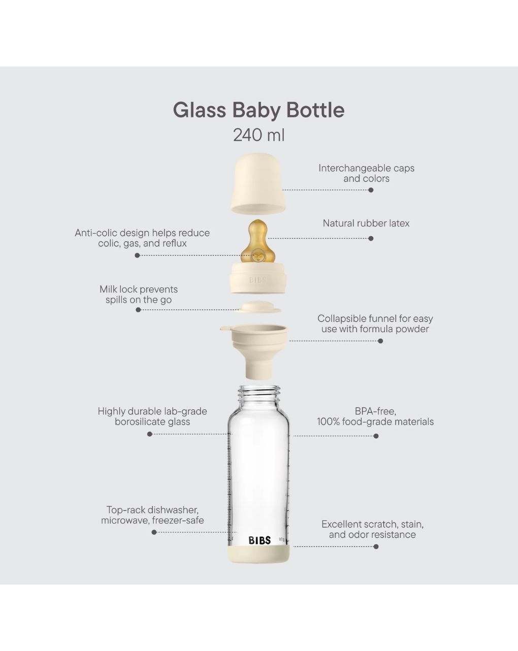 Bibs γυάλινο μπιμπερό 240ml latex blush 12.5020244 - BIBS