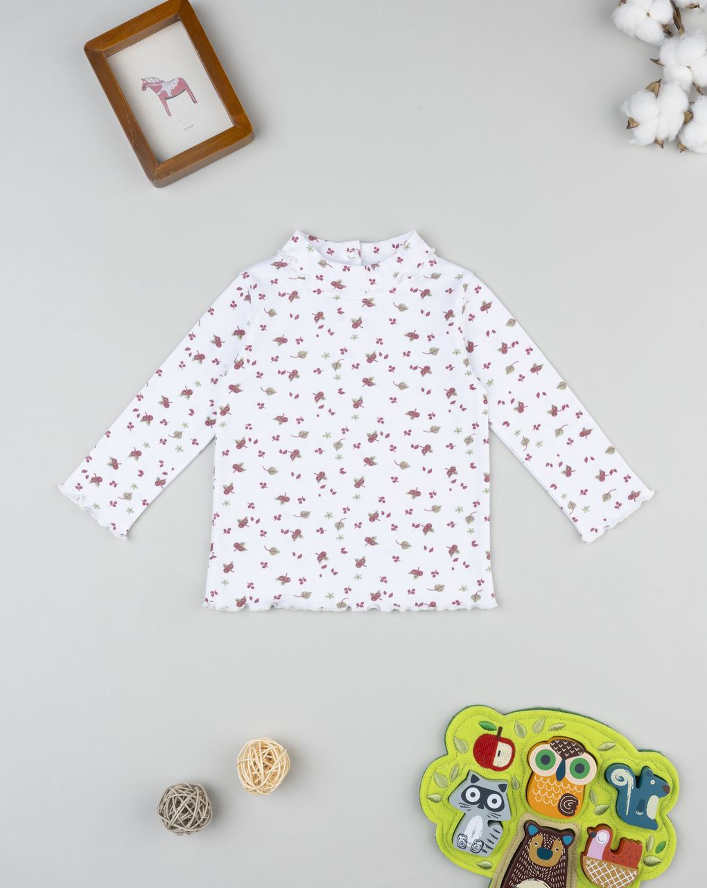 βρεφική μπλούζα ζιβάγκο λευκή με φύλλα για κορίτσι