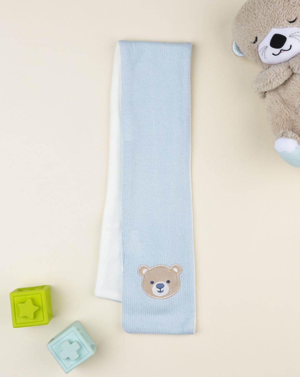 βρεφικό κασκόλ γαλάζιο με αρκουδάκι για αγόρι - Prénatal