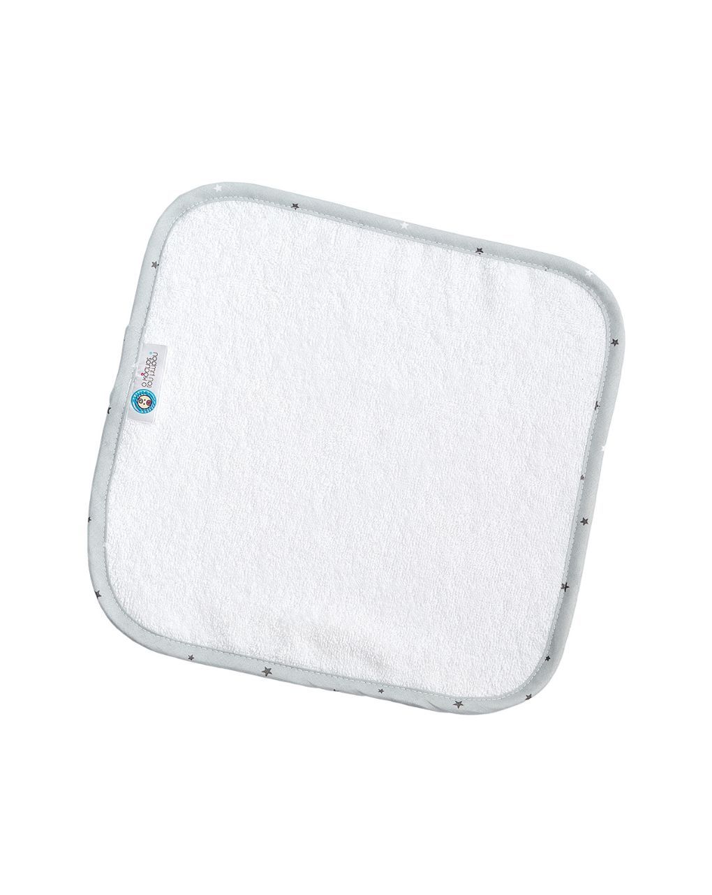 ο κόσμος του μωρού λαβέτα 30×30cm λευκό με ρέλι αστεράκια γκρι 15185