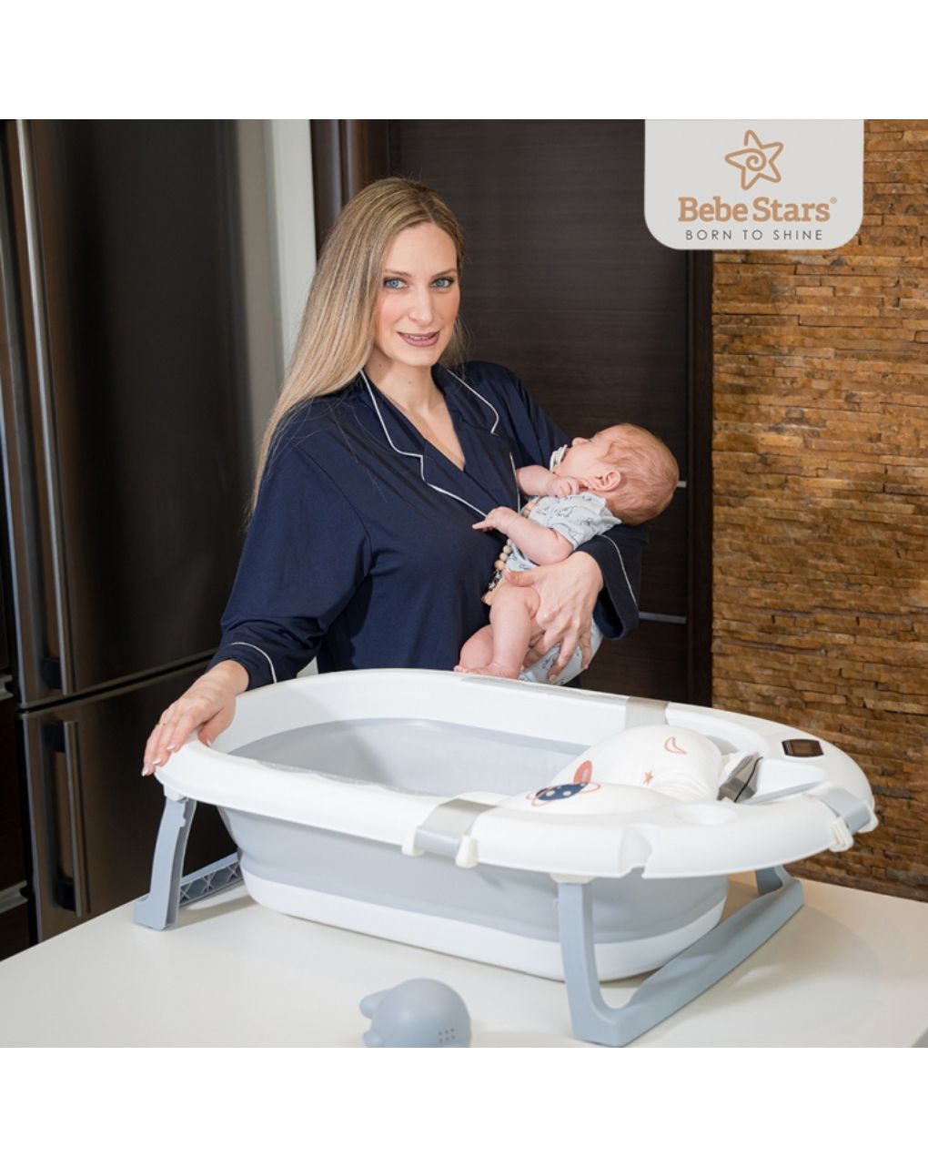 Bebe stars μπανιέρα πτυσσόμενη με θερμόμετρο whale dark grey 26-187 - Joolz