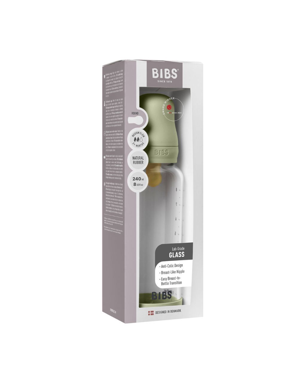 Bibs γυάλινο μπιμπερό 240ml latex sage 12.5020125 - BIBS