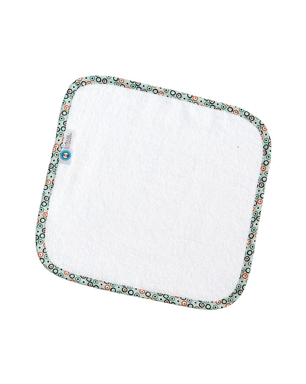 ο κόσμος του μωρού λαβέτα 30×30cm λευκό με ρέλι πουά μέντα 15156