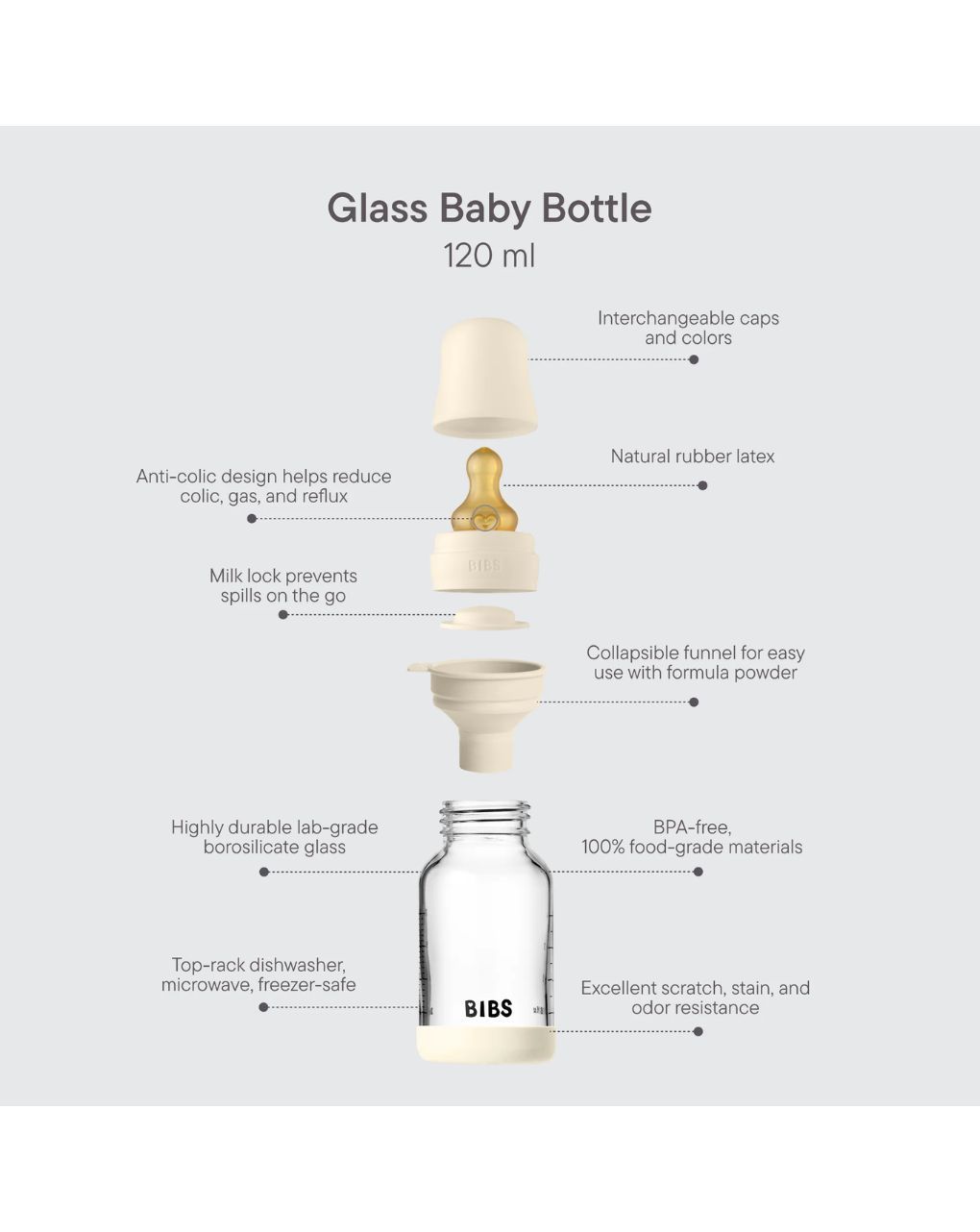 Bibs γυάλινο μπιμπερό 120ml latex ivory 12.5019216 - BIBS