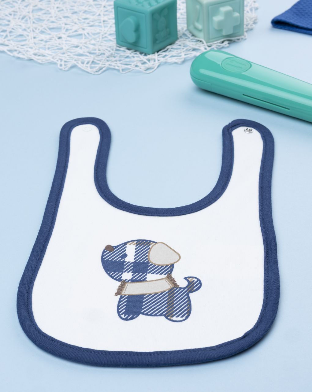 βρεφική σαλιάρα λευκή με σκυλάκι για αγόρι - Prénatal