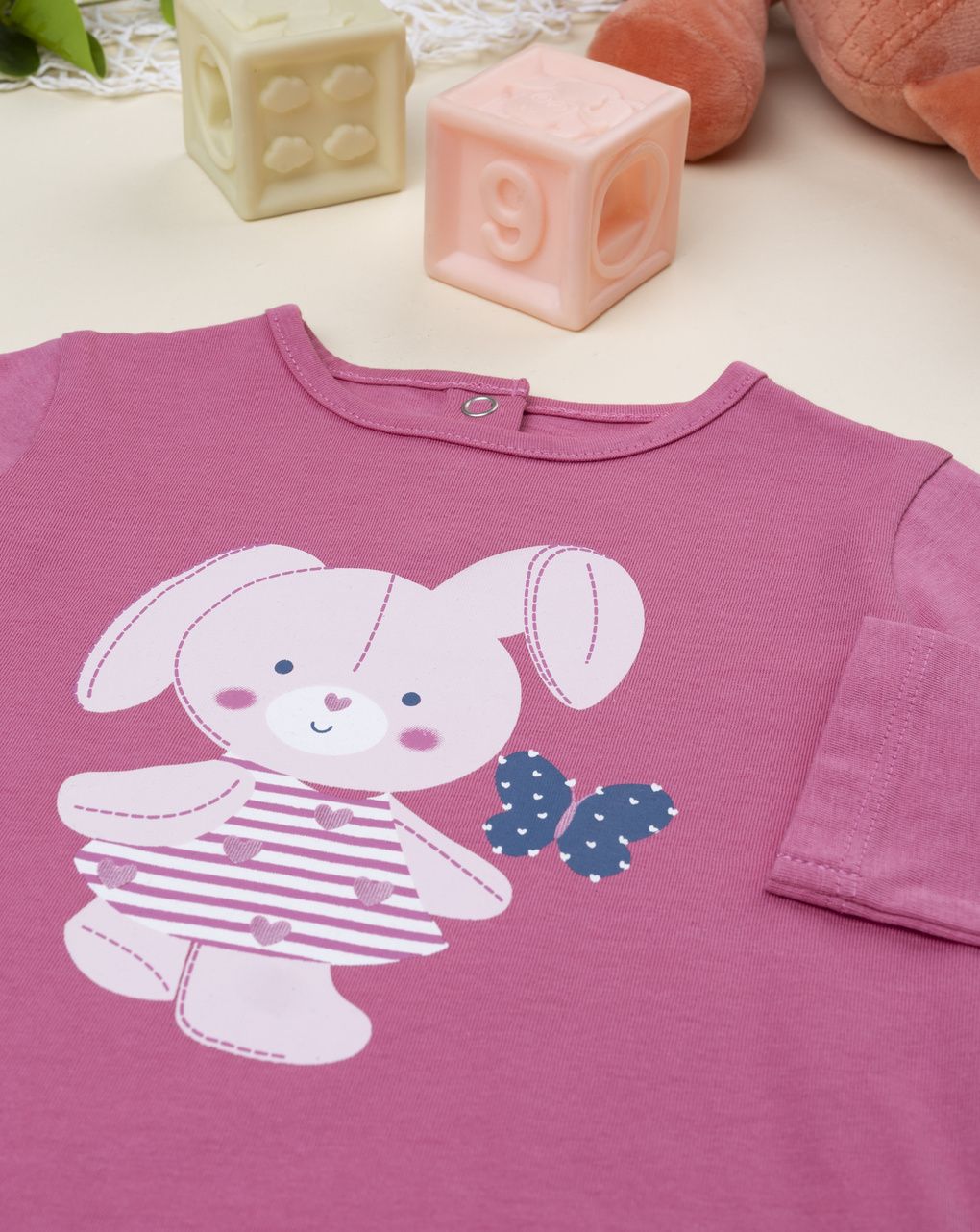 βρεφική μπλούζα ροζ με λαγουδάκι για κορίτσι - Prénatal