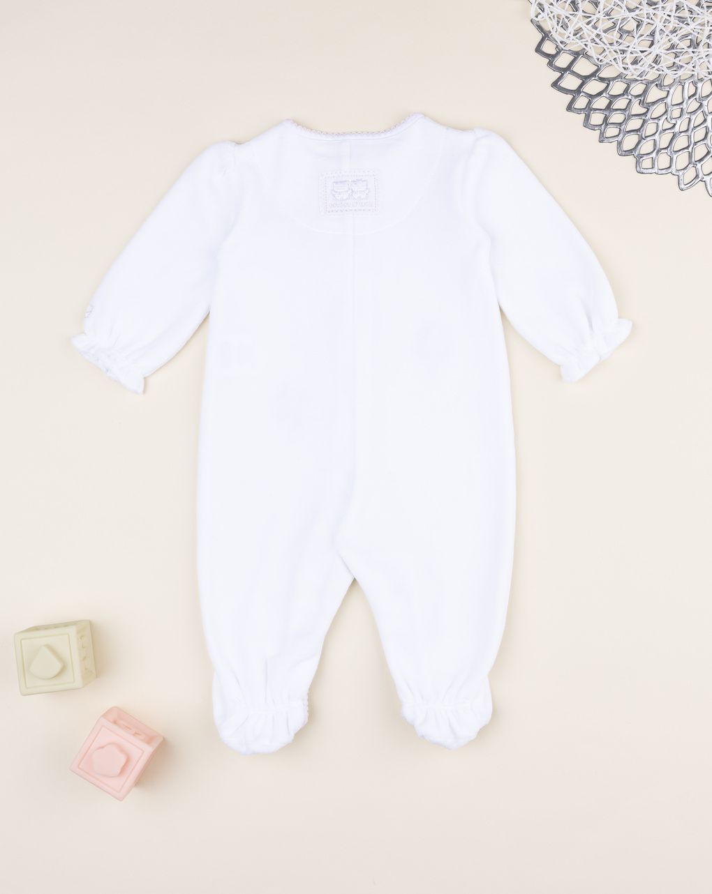 βρεφικό φορμάκι βελουτέ λευκό με λουλούδια για κορίτσι - Prénatal