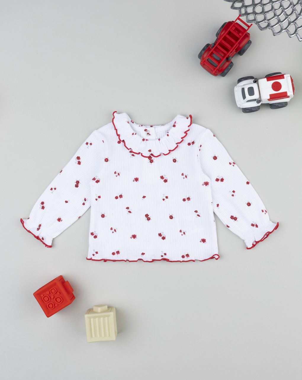 βρεφική μπλούζα λευκή φλοράλ ριμπ για κορίτσι
