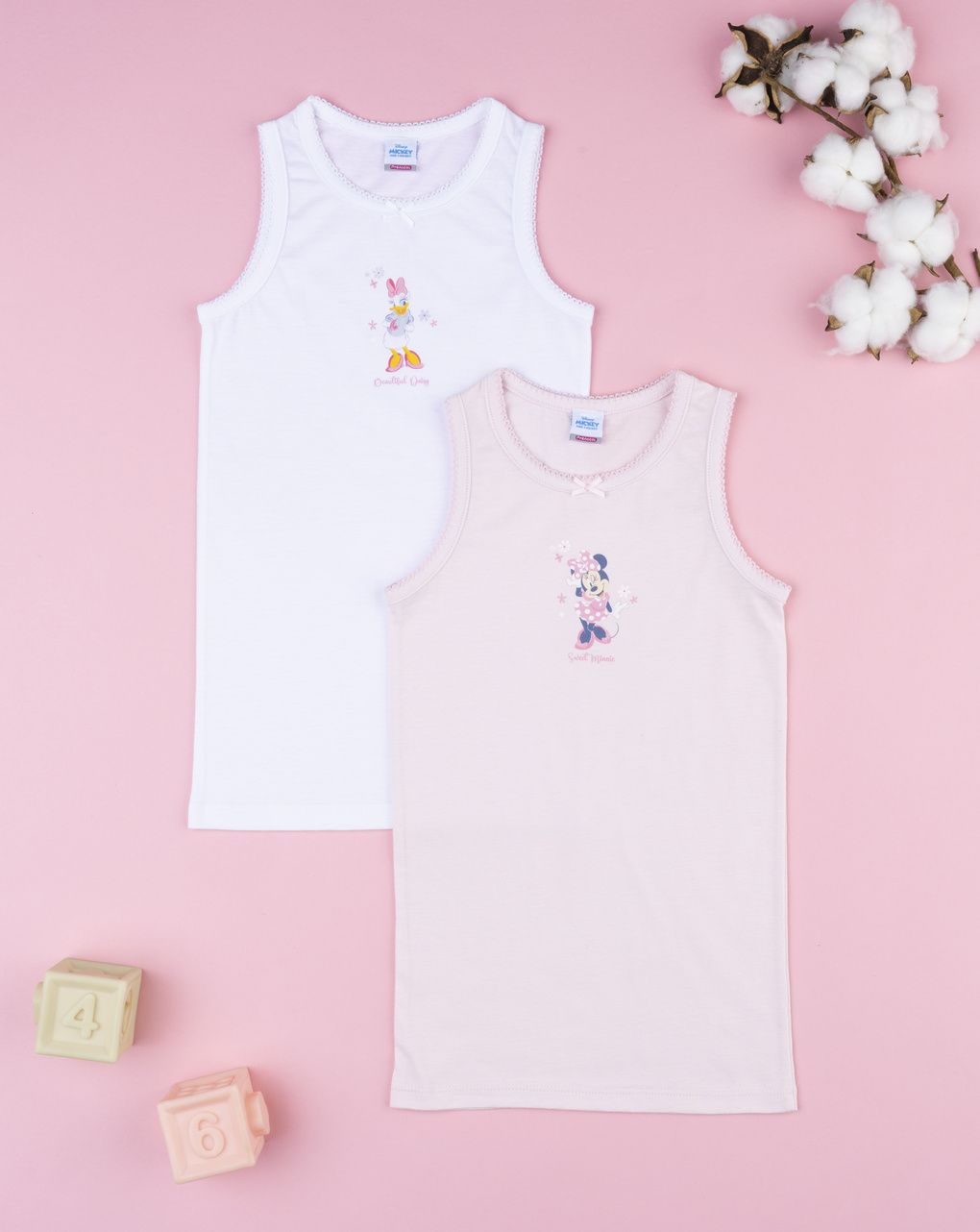 παιδικά φανελάκια ροζ/λευκό minnie & daisy για κορίτσι