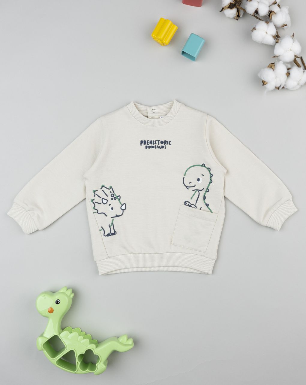 βρεφική μπλούζα φούτερ μπεζ dinos για αγόρι