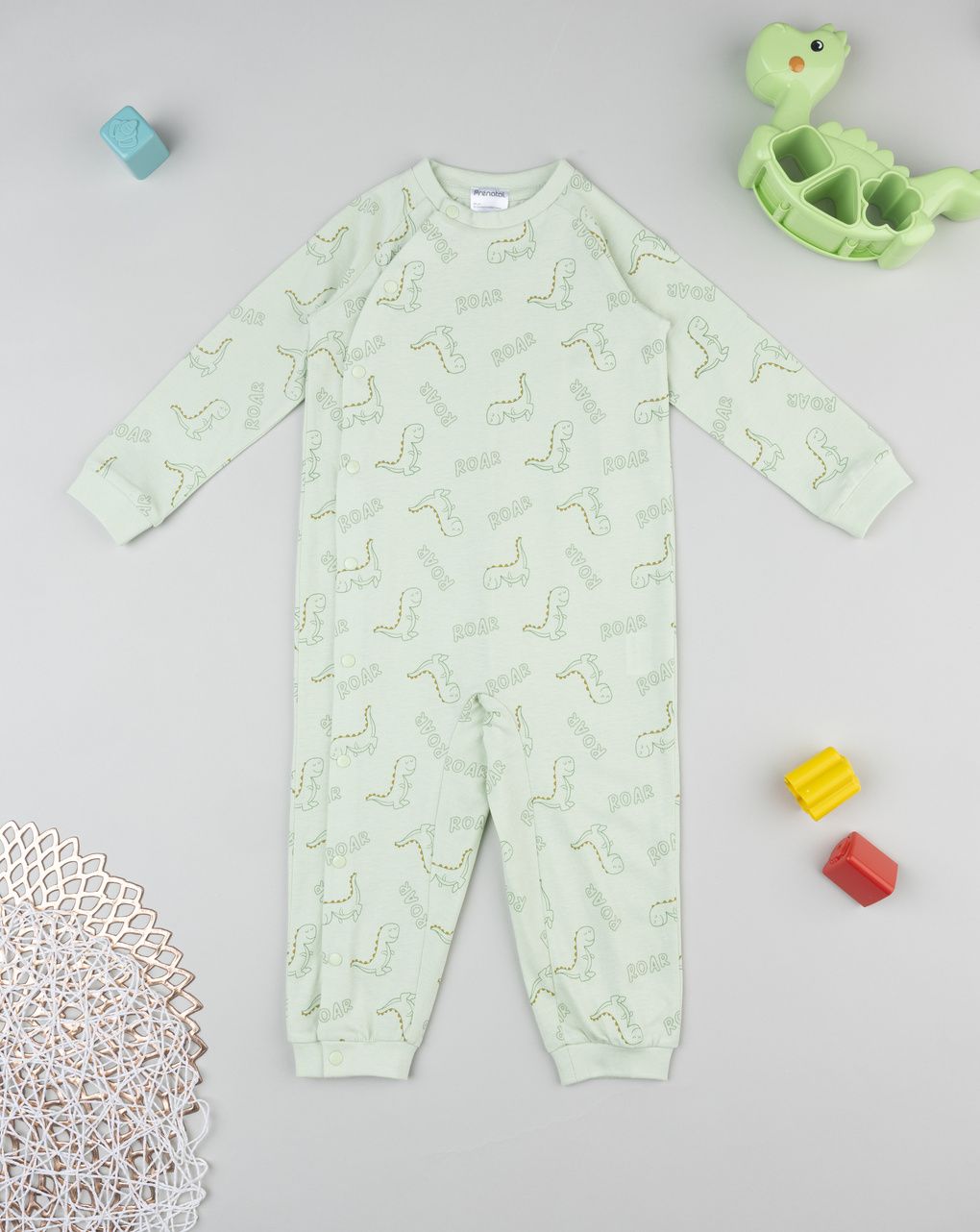 βρεφική ολόσωμη πιτζάμα πράσινη dino για αγόρι