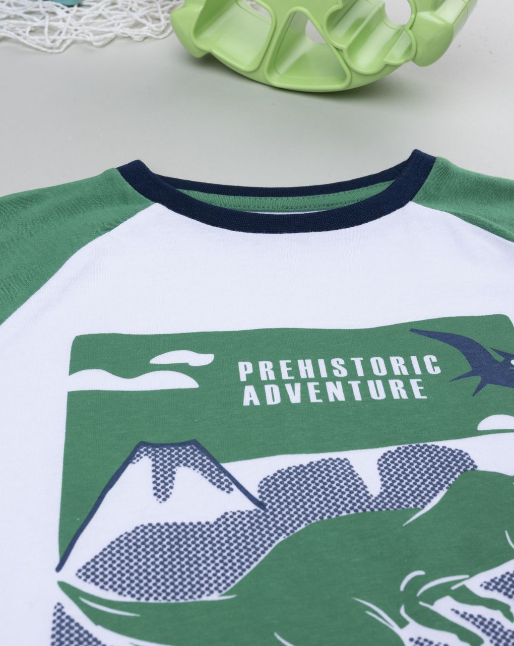 παιδική μπλούζα λευκή/πράσινη με δεινόσαυρο για αγόρι - Prénatal