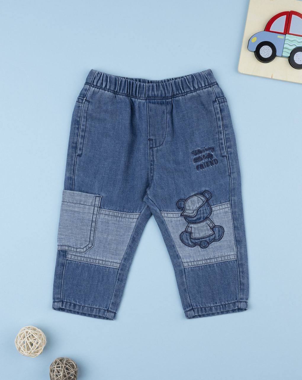βρεφικό τζιν παντελόνι μπλε teddy για αγόρι