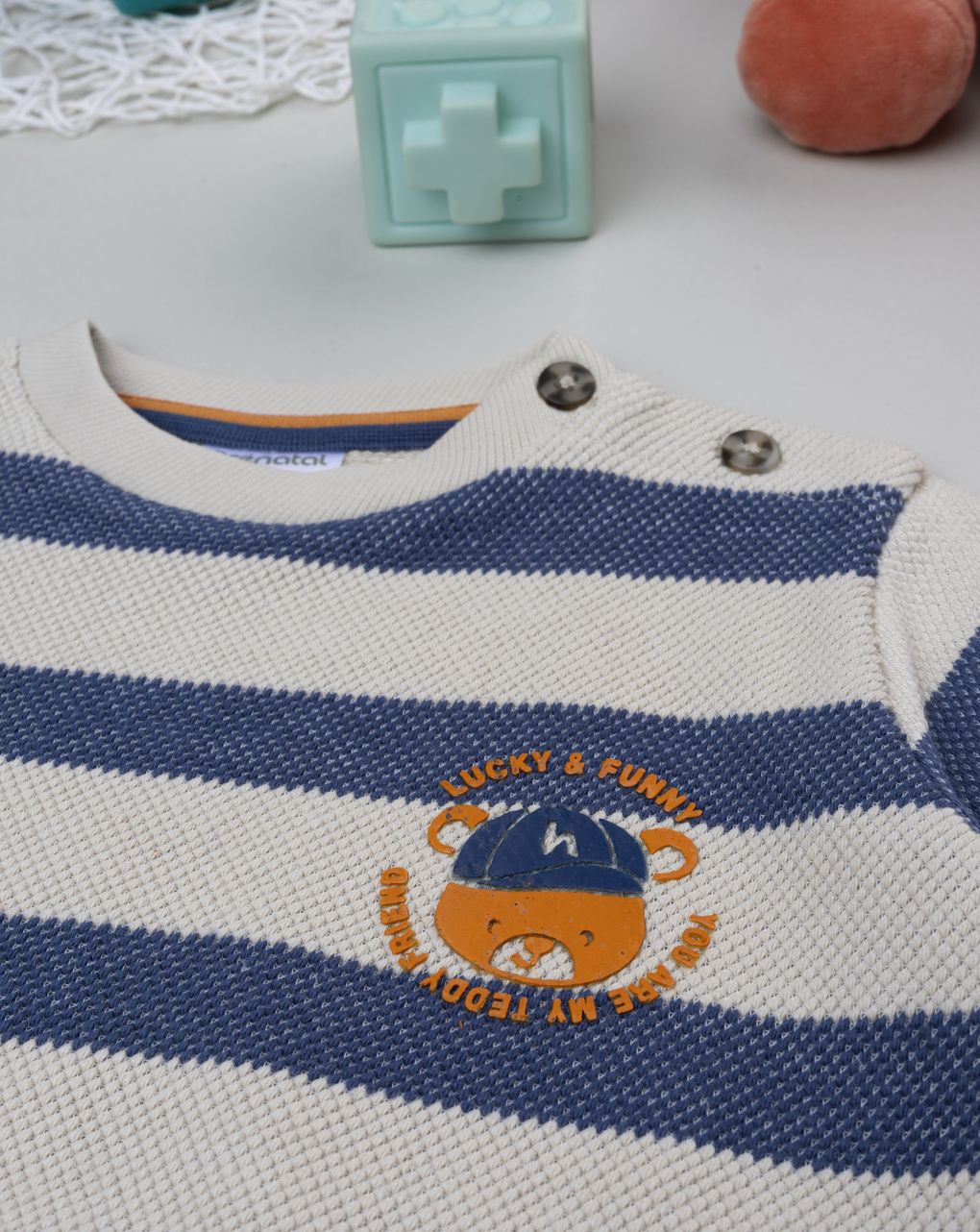 βρεφική μπλούζα πικέ ριγέ teddy για αγόρι - Prénatal