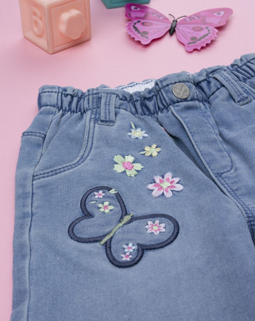 βρεφικό τζιν παντελόνι μπλε με πεταλούδες για κορίτσι - Prénatal