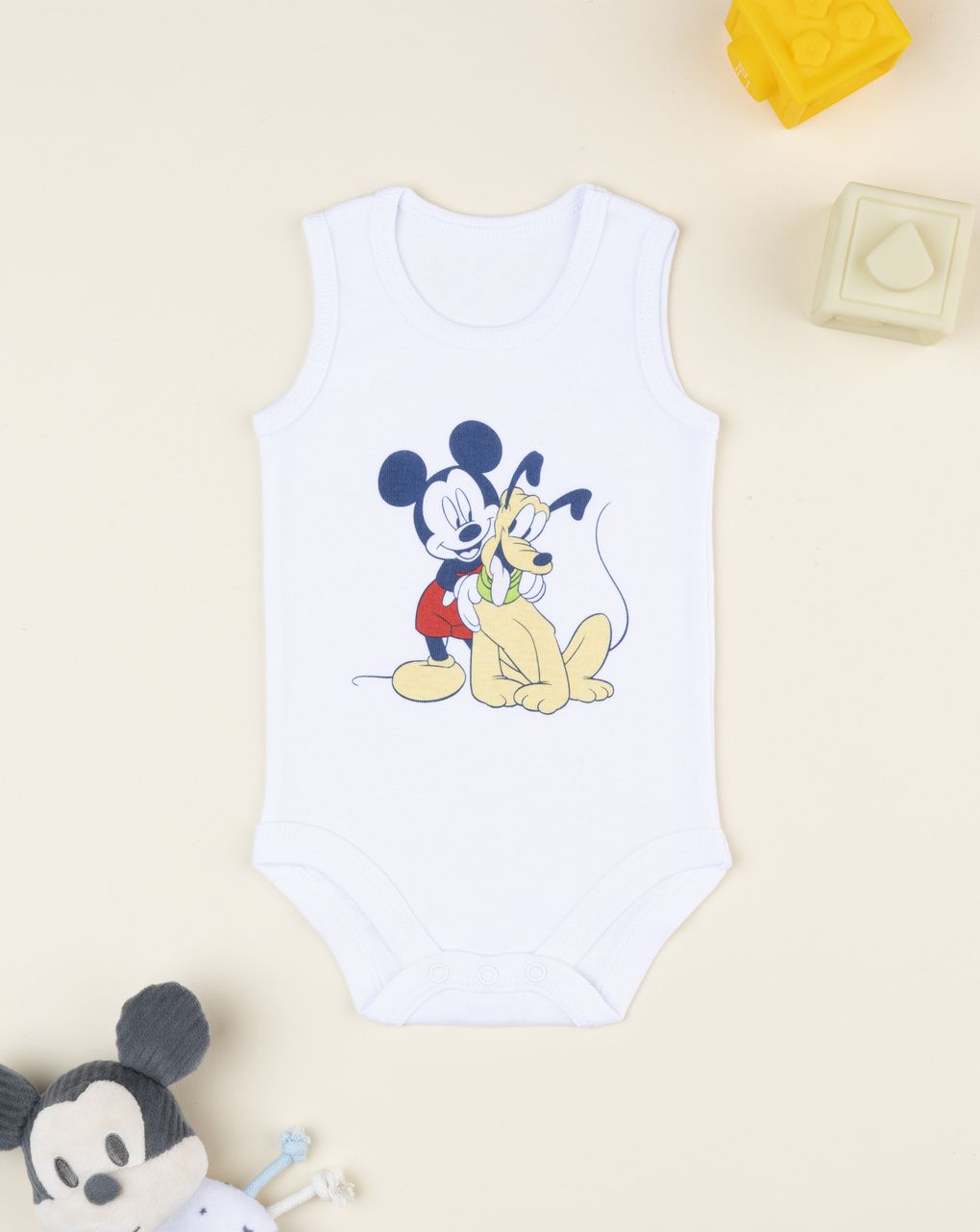 βρεφικό κορμάκι λευκό mickey & pluto για αγόρι
