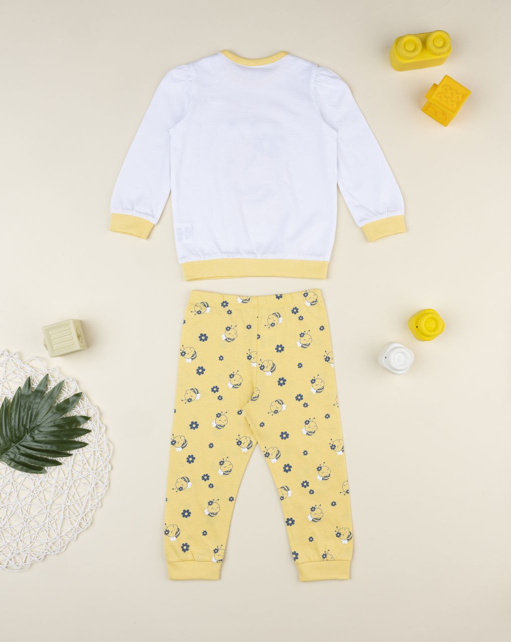 βρεφική πιτζάμα λευκή/κίτρινη με μέλισσες για κορίτσι - Prénatal