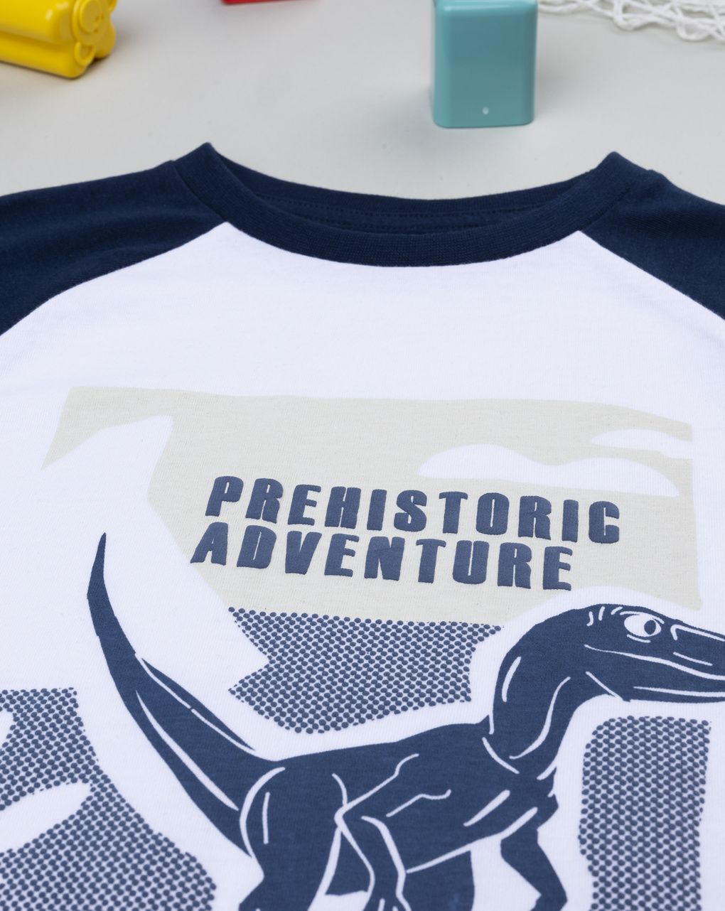 παιδική μπλούζα λευκή/μπλε με δεινόσαυρο για αγόρι - Prénatal