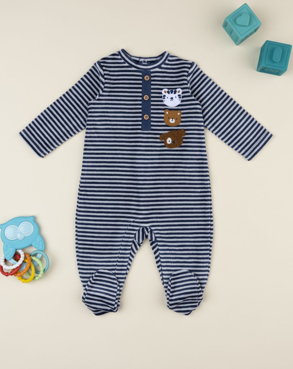 βρεφικό φορμάκι ριγέ με ζωάκια για αγόρι