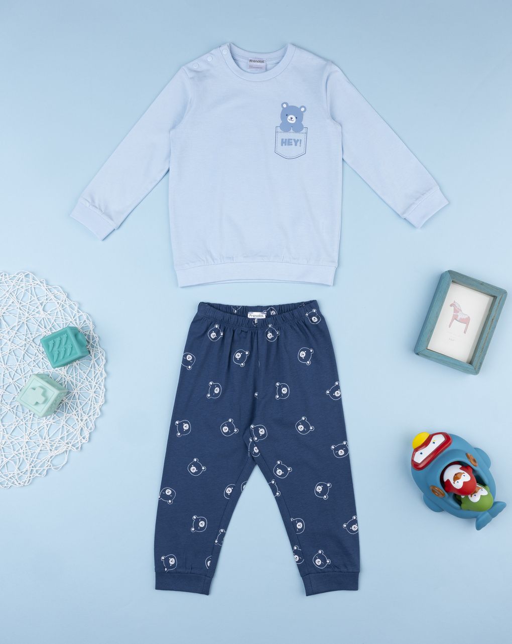 βρεφική πιτζάμα γαλάζια/μπλε με αρκουδάκι για αγόρι