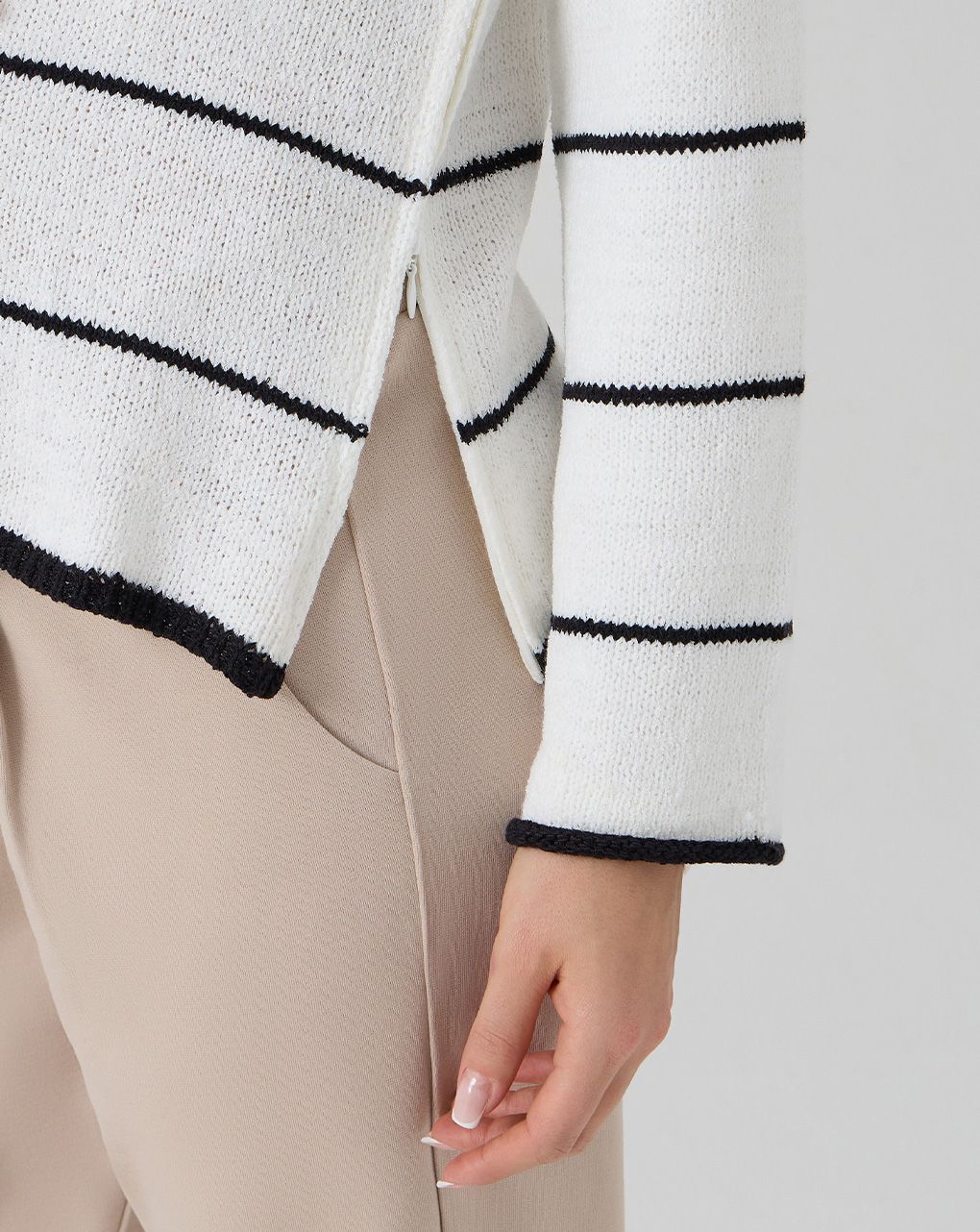 γυναικεία πλεκτή μπλούζα εγκυμοσύνης/θηλασμού λευκή ριγέ - Prénatal