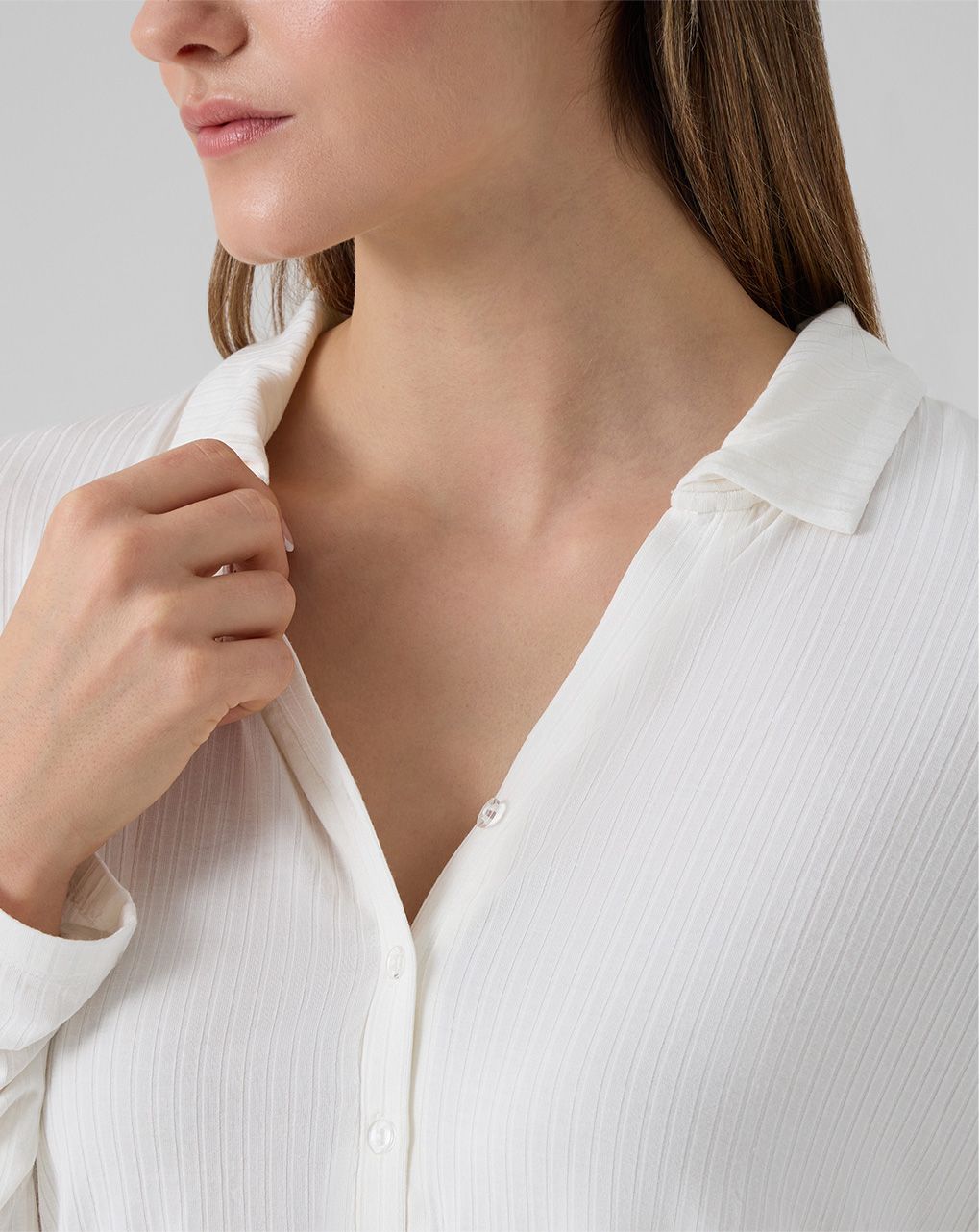 γυναικεία πιτζάμα εγκυμοσύνης/θηλασμού λευκή ριμπ - Prénatal