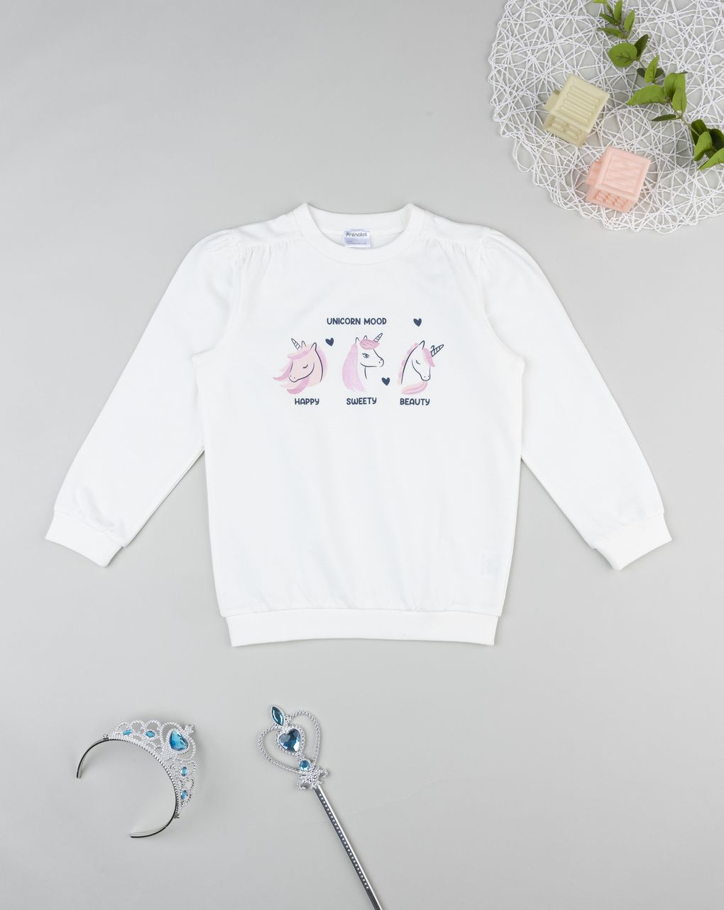 παιδική μπλούζα φούτερ λευκή unicorns για κορίτσι
