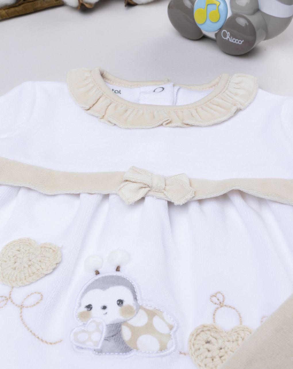 βρεφικό σετ σενίλ μπλούζα και παντελόνι με πασχαλίτσα για κορίτσι - Prénatal