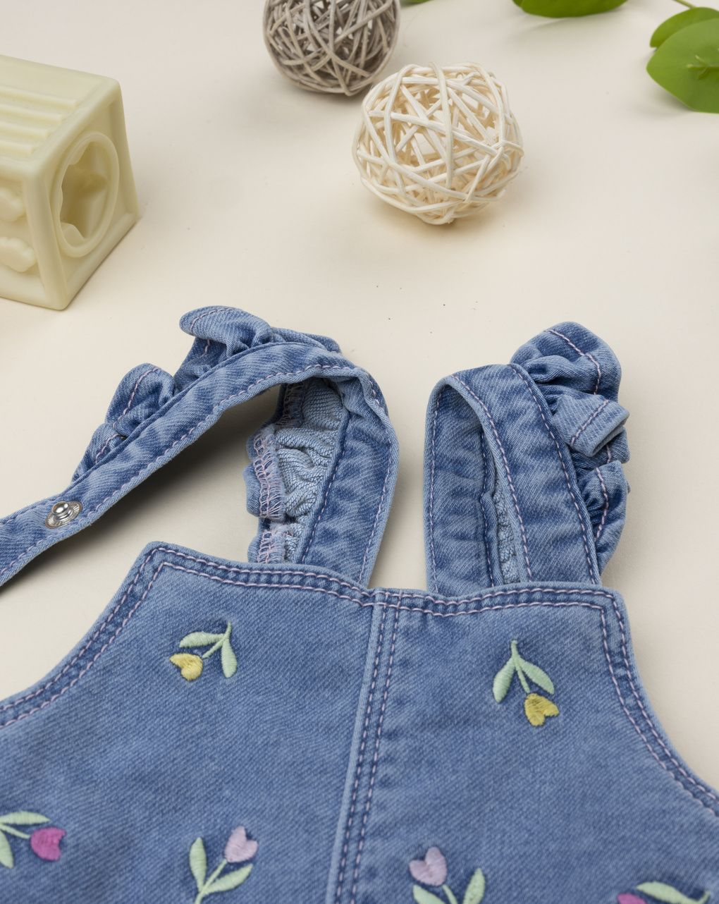 βρεφικό τζιν φόρεμα σαλοπέτα φλοράλ για κορίτσι - Prénatal