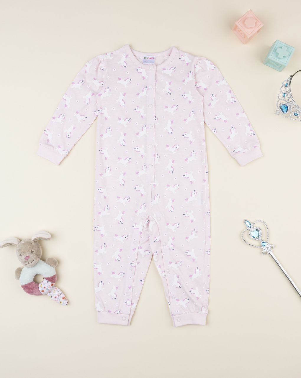 βρεφική ολόσωμη πιτζάμα ροζ unicorns για κορίτσι