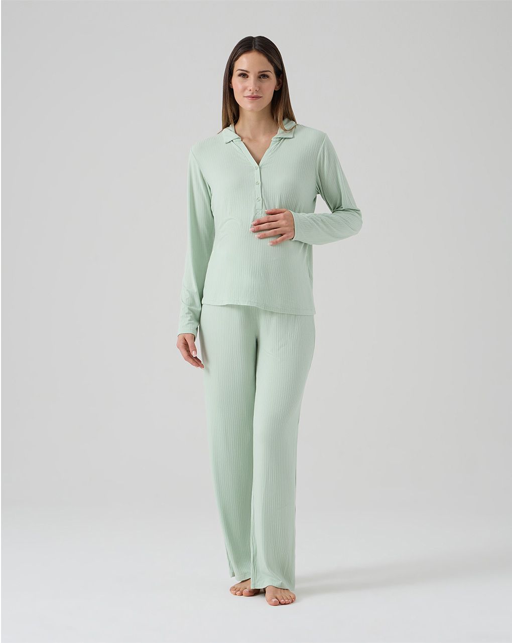 γυναικεία πιτζάμα εγκυμοσύνης/θηλασμού πράσινη ριμπ