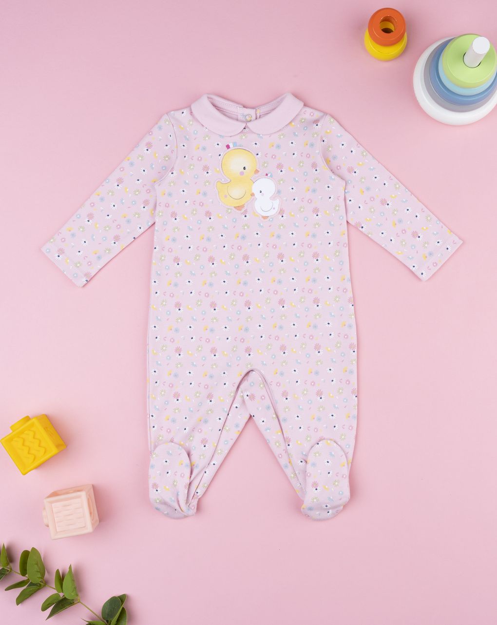 βρεφικό φορμάκι ροζ φλοράλ baby smile για κορίτσι