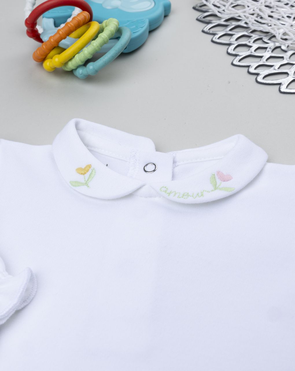 βρεφικό κορμάκι λευκό με λουλούδια για κορίτσι - Prénatal