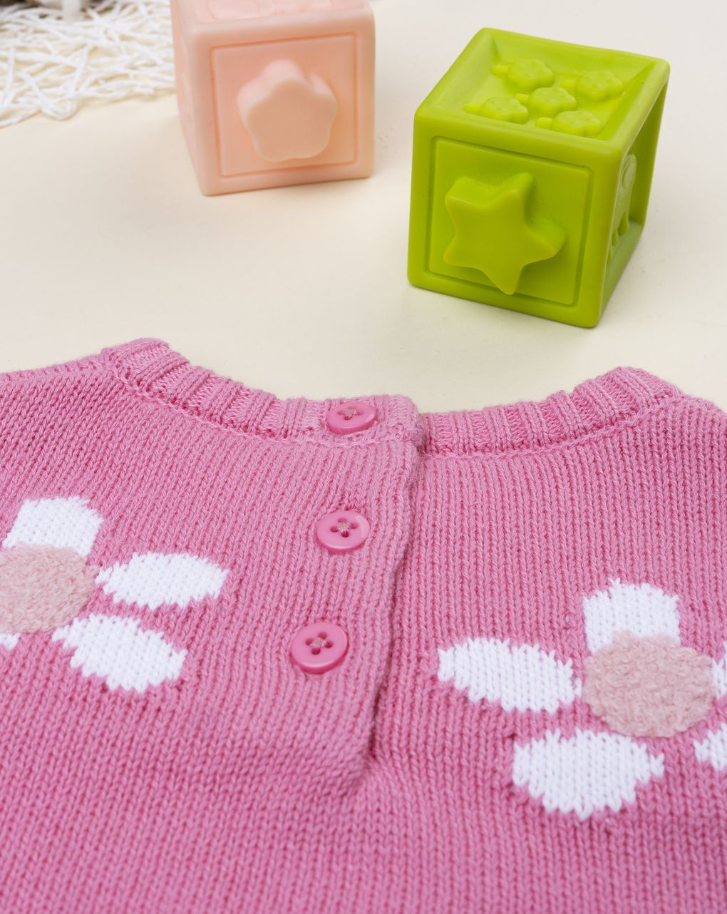 βρεφική μπλούζα πλεκτή ροζ με λουλούδια για κορίτσι - Prénatal