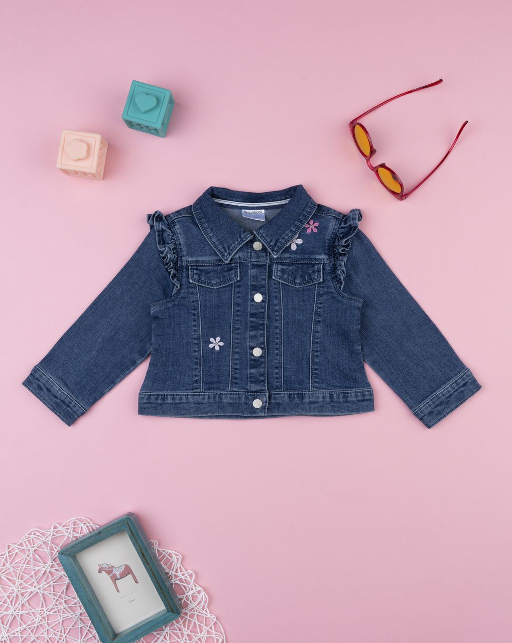 βρεφικό τζιν μπουφάν μπλε με λουλούδια για κορίτσι