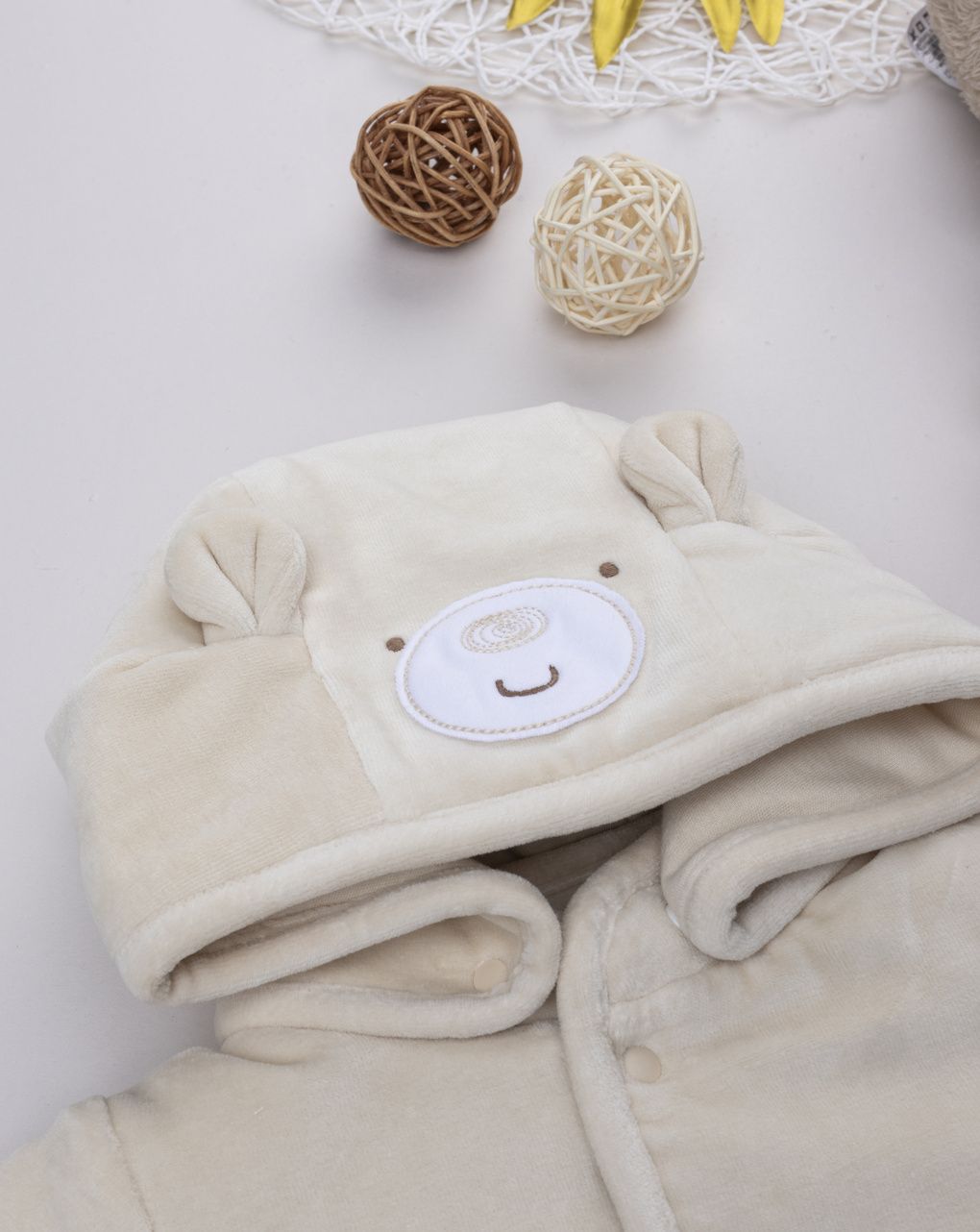 βρεφικό μπουφάν σενίλ μπεζ με αρκουδάκι για αγόρι - Prénatal