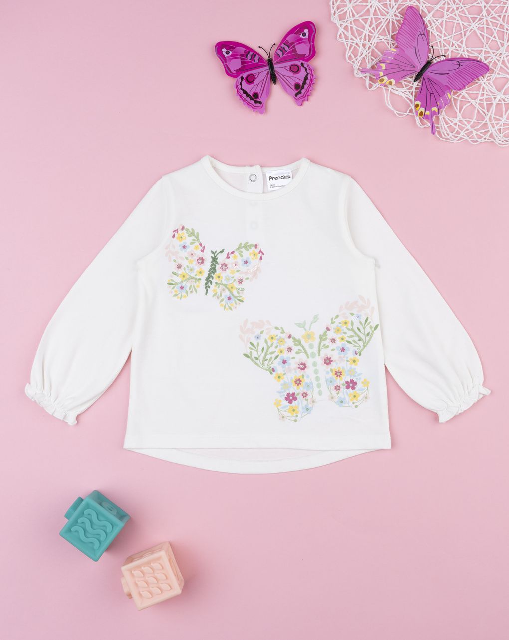 βρεφική μπλούζα λευκή με πεταλούδες για κορίτσι