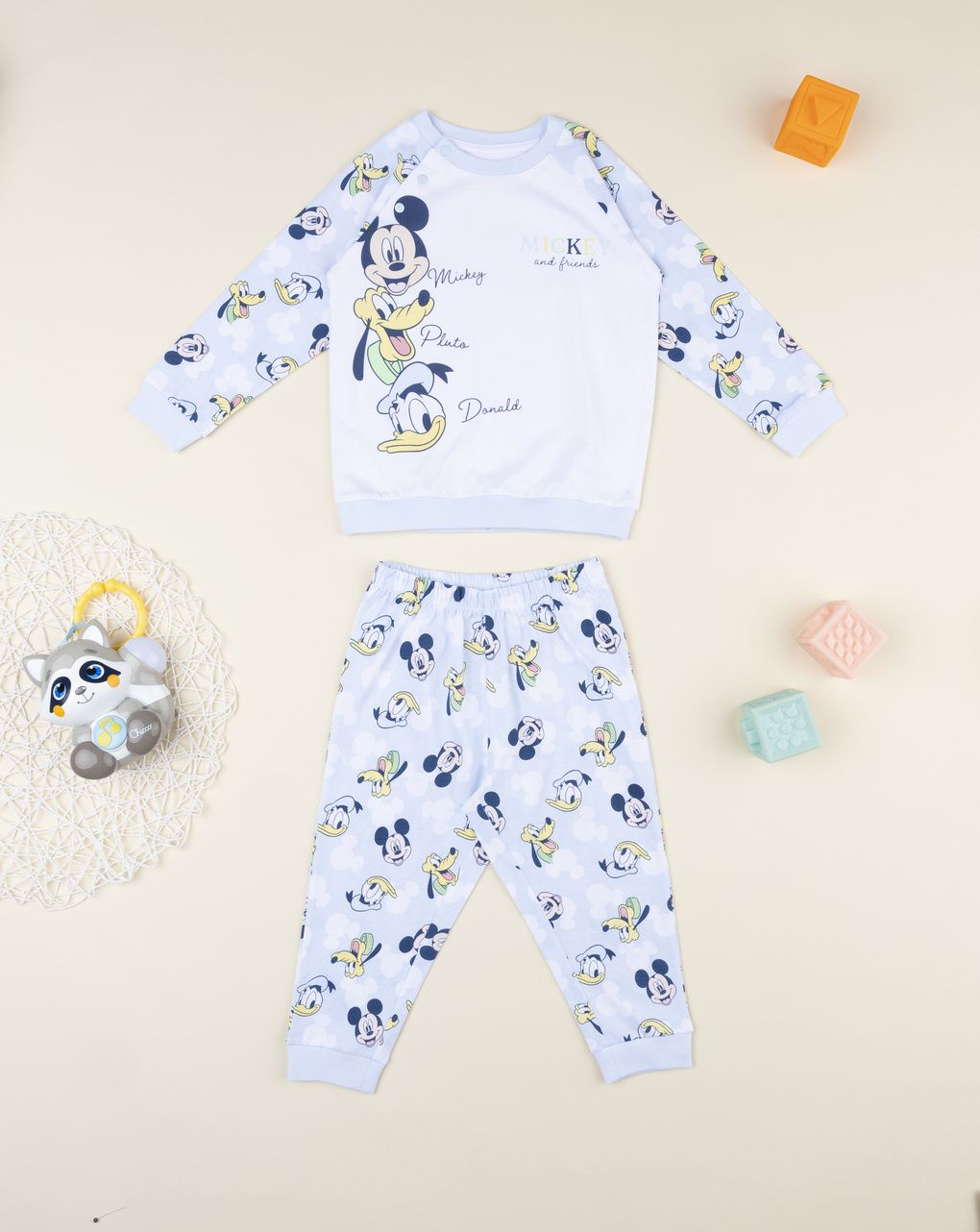 βρεφική πιτζάμα γαλάζια/λευκή mickey & friends για αγόρι