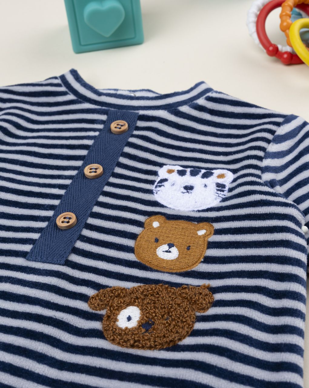 βρεφικό φορμάκι ριγέ με ζωάκια για αγόρι - Prénatal