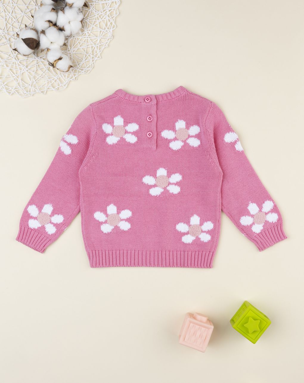 βρεφική μπλούζα πλεκτή ροζ με λουλούδια για κορίτσι - Prénatal