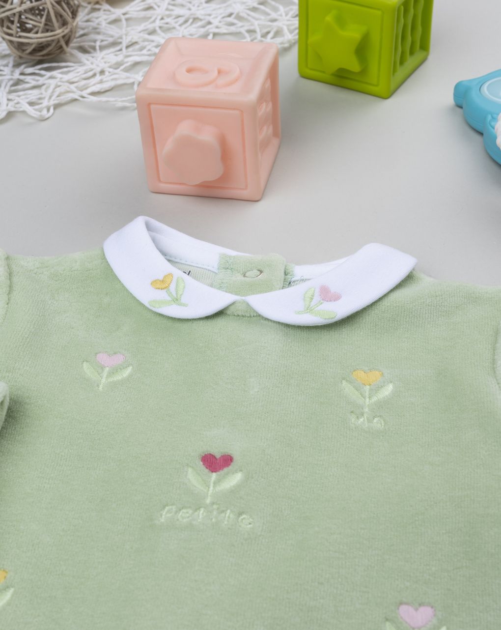 βρεφικό φορμάκι σενίλ πράσινο φλοράλ για κορίτσι - Prénatal