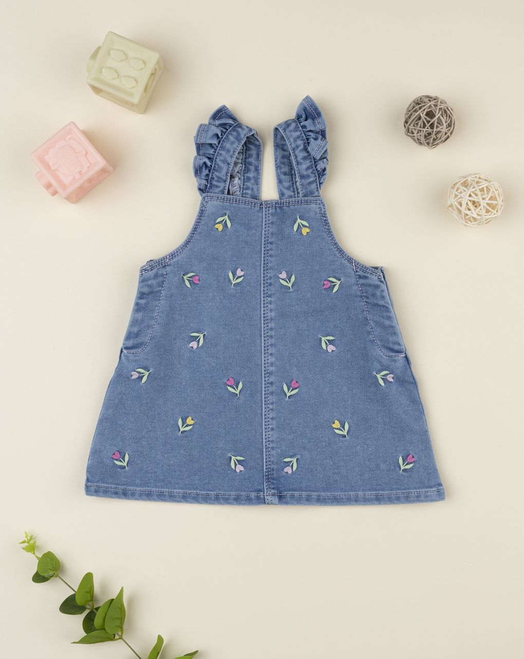 βρεφικό τζιν φόρεμα σαλοπέτα φλοράλ για κορίτσι - Prénatal