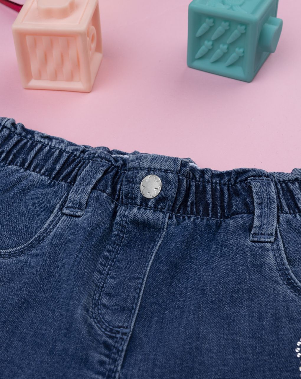 παιδικό τζιν παντελόνι μπλε καμπάνα με λουλούδια για κορίτσι - Prénatal