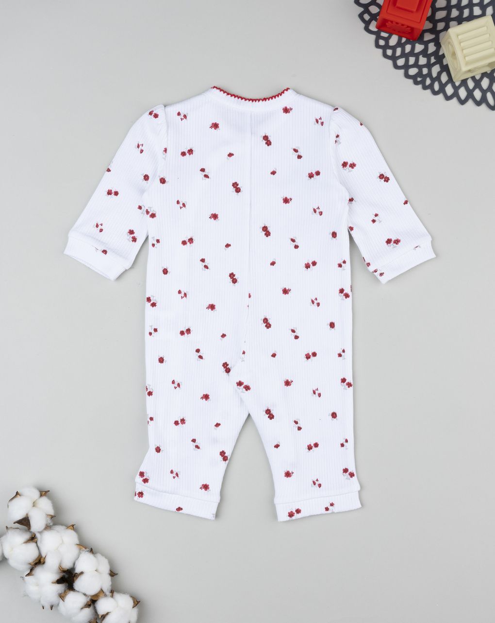 βρεφικό φορμάκι λευκό ριμπ με λουλούδια για κορίτσι - Prénatal