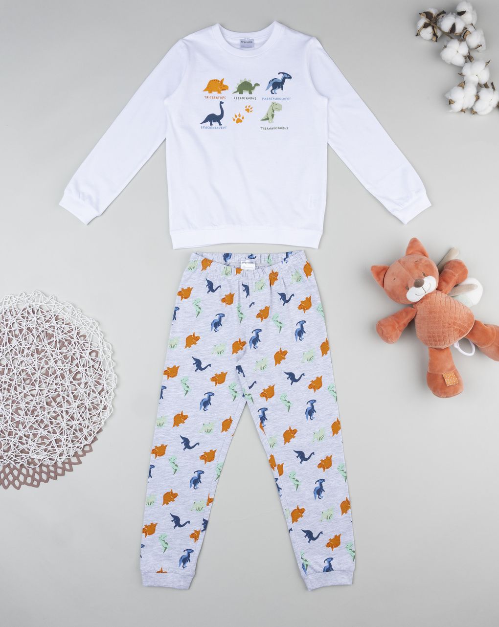 παιδική πιτζάμα λευκή/γκρι dinos για αγόρι