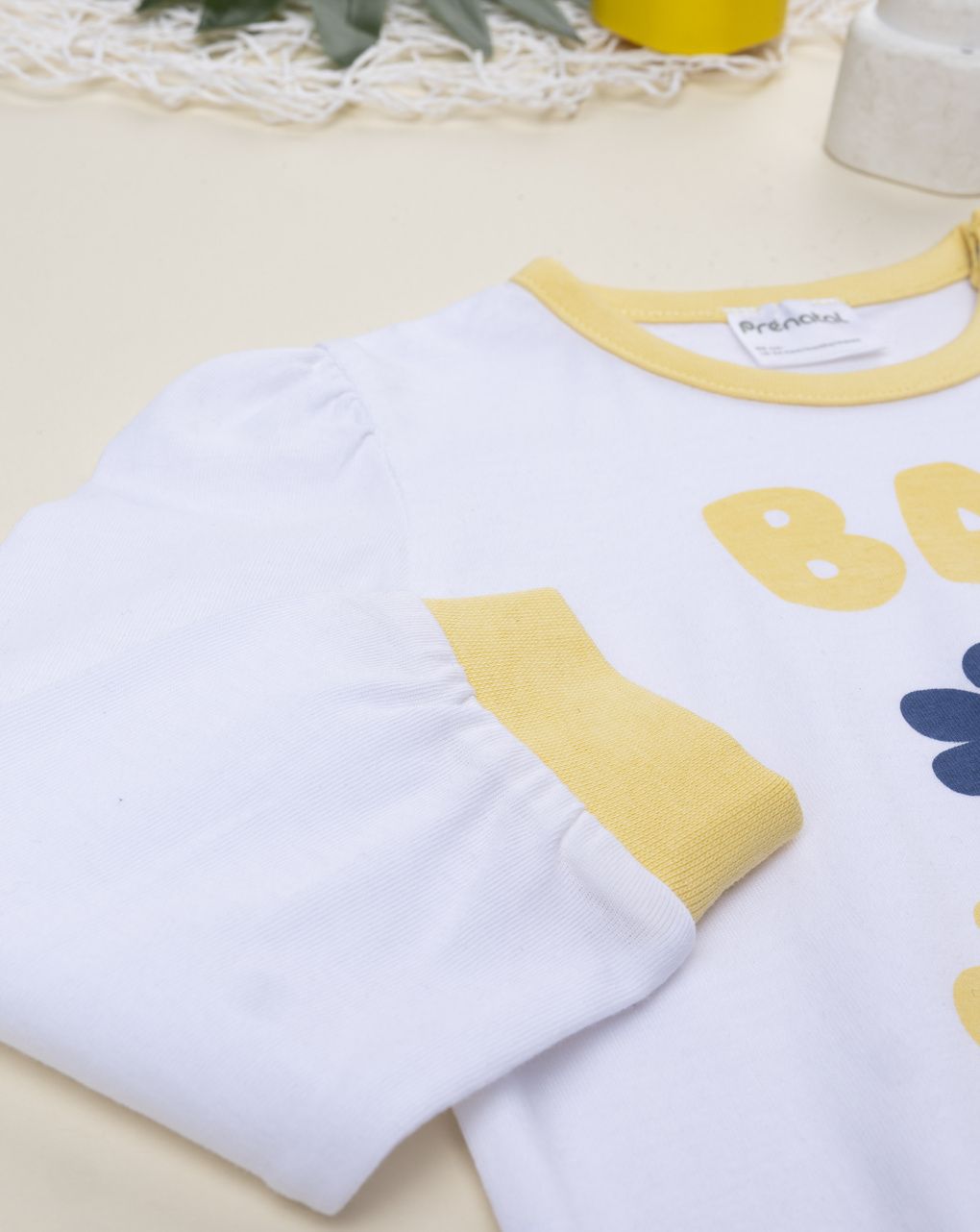 βρεφική πιτζάμα λευκή/κίτρινη με μέλισσες για κορίτσι - Prénatal